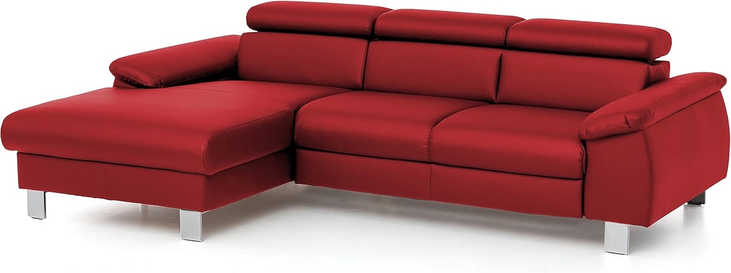 Mivano Ecksofa Micky mit Recamiere / L-Form-Sofa mit Schlaffunktion, Bettkasten und Kopfteilverstellung / 244 x 72 x 166 / Kunstleder, Rot Bild 1