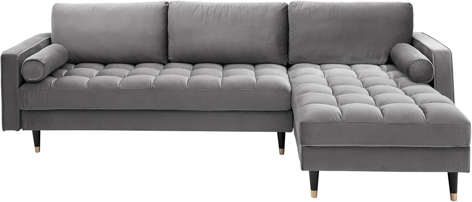 riess-ambiente Ecksofa COZY VELVET 260cm grau / schwarz gold, Einzelartikel 1 Teile, Wohnzimmer · Samt · L-Form · Federkern · Couch inkl. Kissen · Barock Bild 1