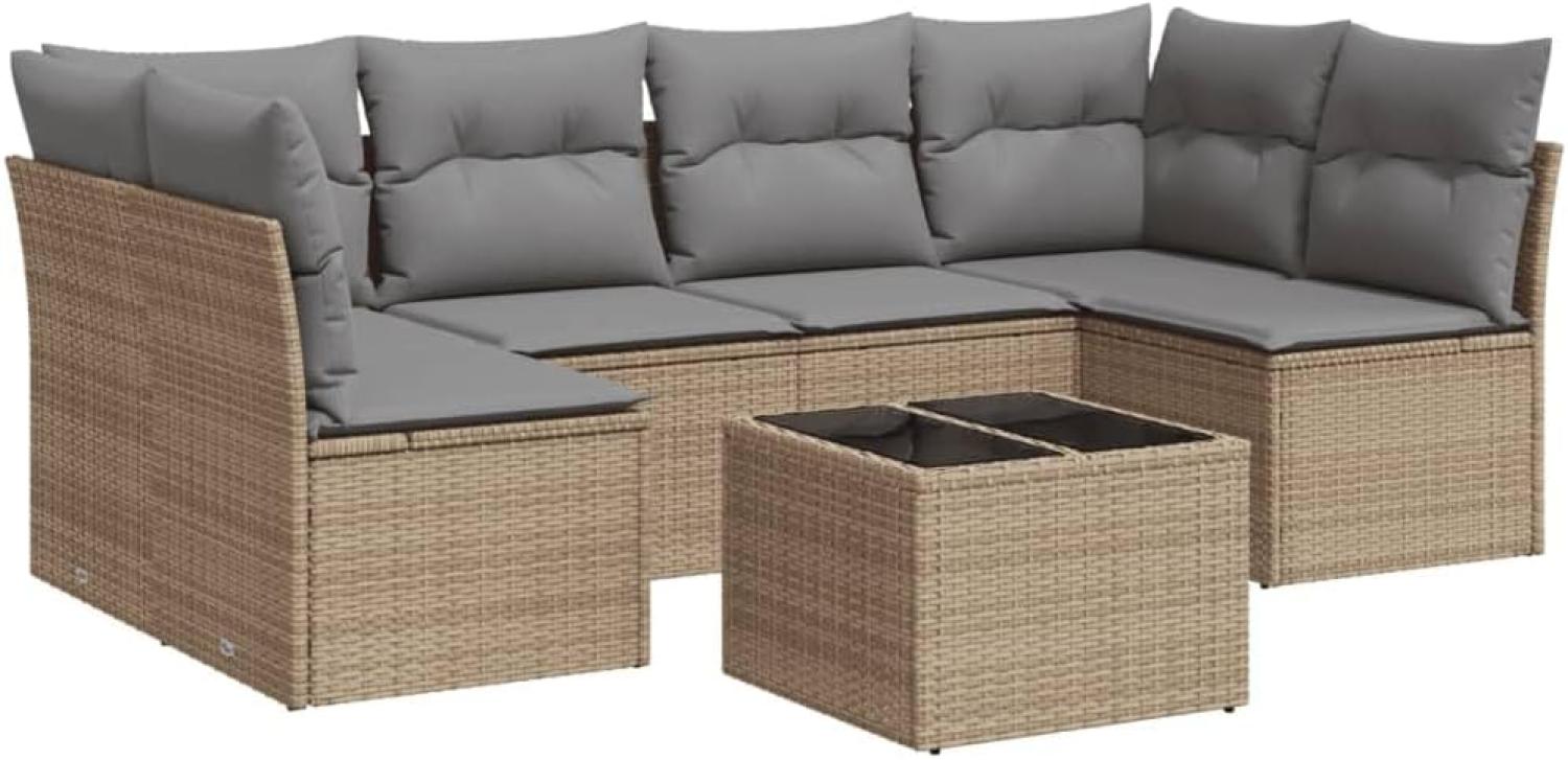 vidaXL 7-tlg. Garten-Sofagarnitur mit Kissen Beige Poly Rattan 3217399 Bild 1