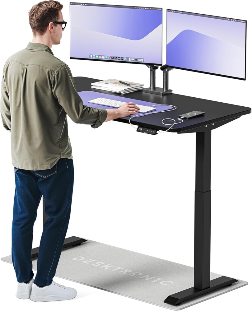 Höhenverstellbarer Schreibtisch (140x70 cm) - Sitz- & Stehpult mit Ladebuchsen - Schreibtisch Höhenverstellbar Elektrisch Touchscreen & Stahlfüßen - Schreibtisch Höhenverstellbar von Desktronic Bild 1