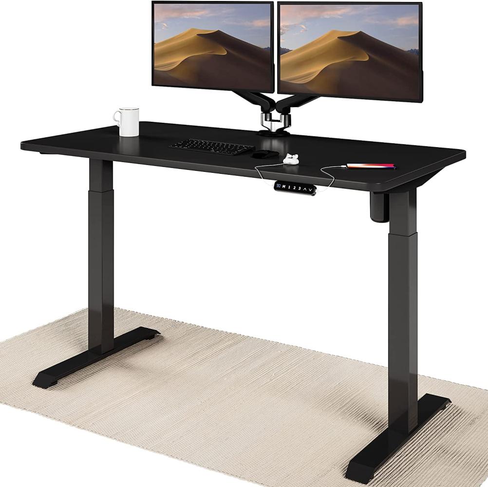 Höhenverstellbarer Schreibtisch (140 x 70 cm) - Sitz- & Stehpult mit Ladebuchsen - Schreibtisch Höhenverstellbar Elektrisch Touchscreen & Stahlfüßen - Schreibtisch Höhenverstellbar von Desktronic Bild 1