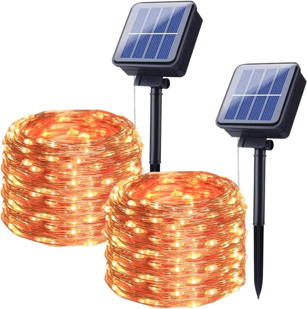 Anmossi Solar Lichterkette Aussen,2 x 12M 120 LED Lichterkette Außen,Wasserdicht KupferDraht Lichterkette,8 Modus,für Innen/Außen Dekoration,Garten,Bäume,Party,Festival,Hochzeit(Warmweiß) Bild 1