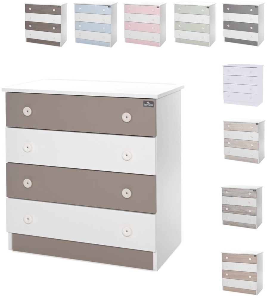 Lorelli Kommode Dresser 81 x 50 x 86 cm, 4 große Schubladen, schnelle Montage dunkelbraun weiß Bild 1