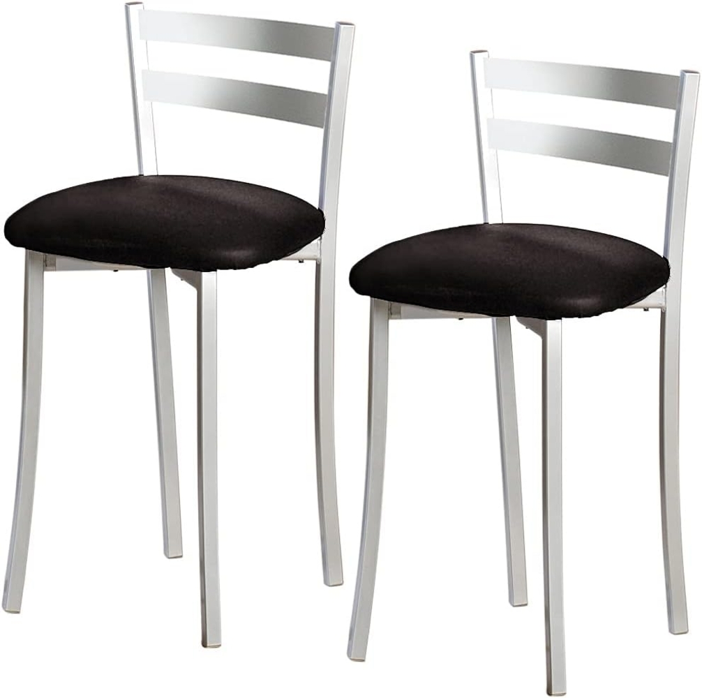 ASTIMESA Zwei Küchenhocker mit Rückenlehne Streifen Metall Kunstleder Schwarz, Sitzhöhe: 45 cm Bild 1