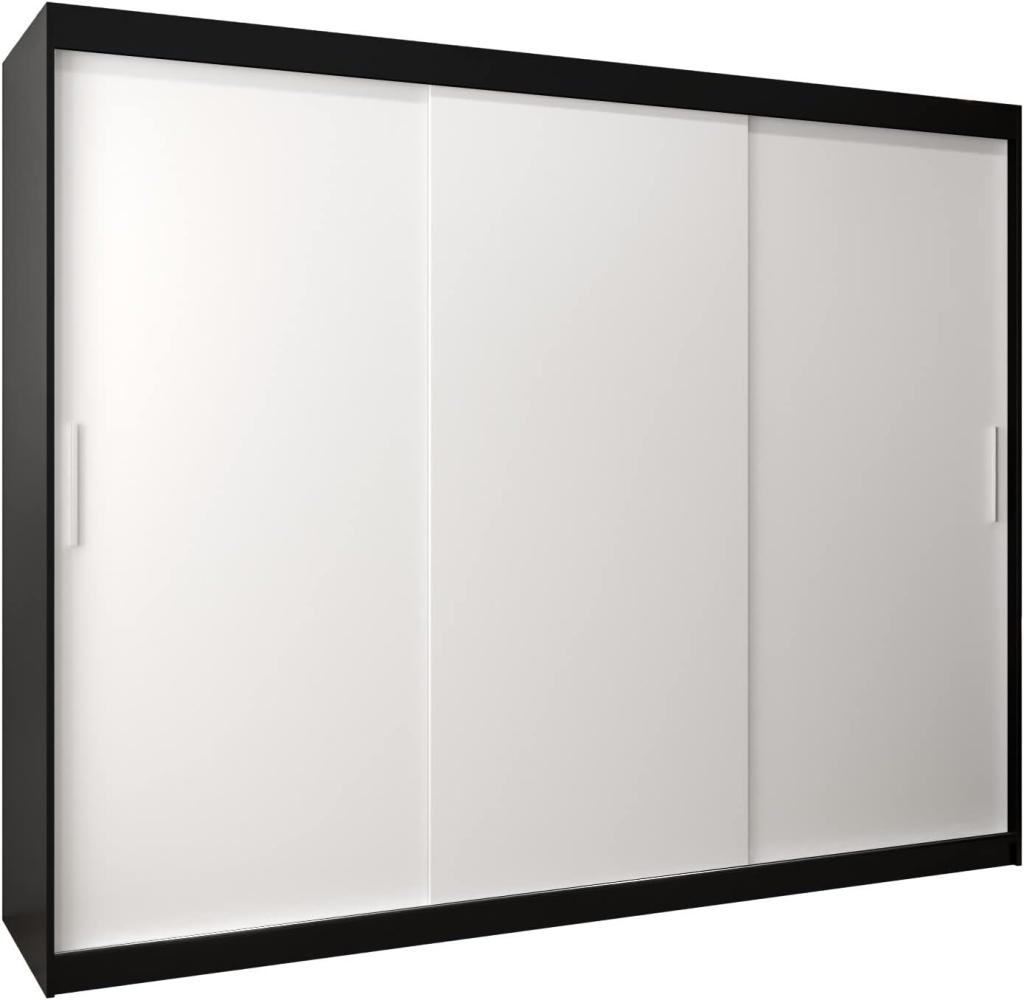 Schwebetürenschrank Tokyo 250 cm Kleiderschrank mit Kleiderstange und Einlegeboden Schlafzimmer- Wohnzimmerschrank Schiebetüren Modern Design (Schwarz + Weiß) Bild 1