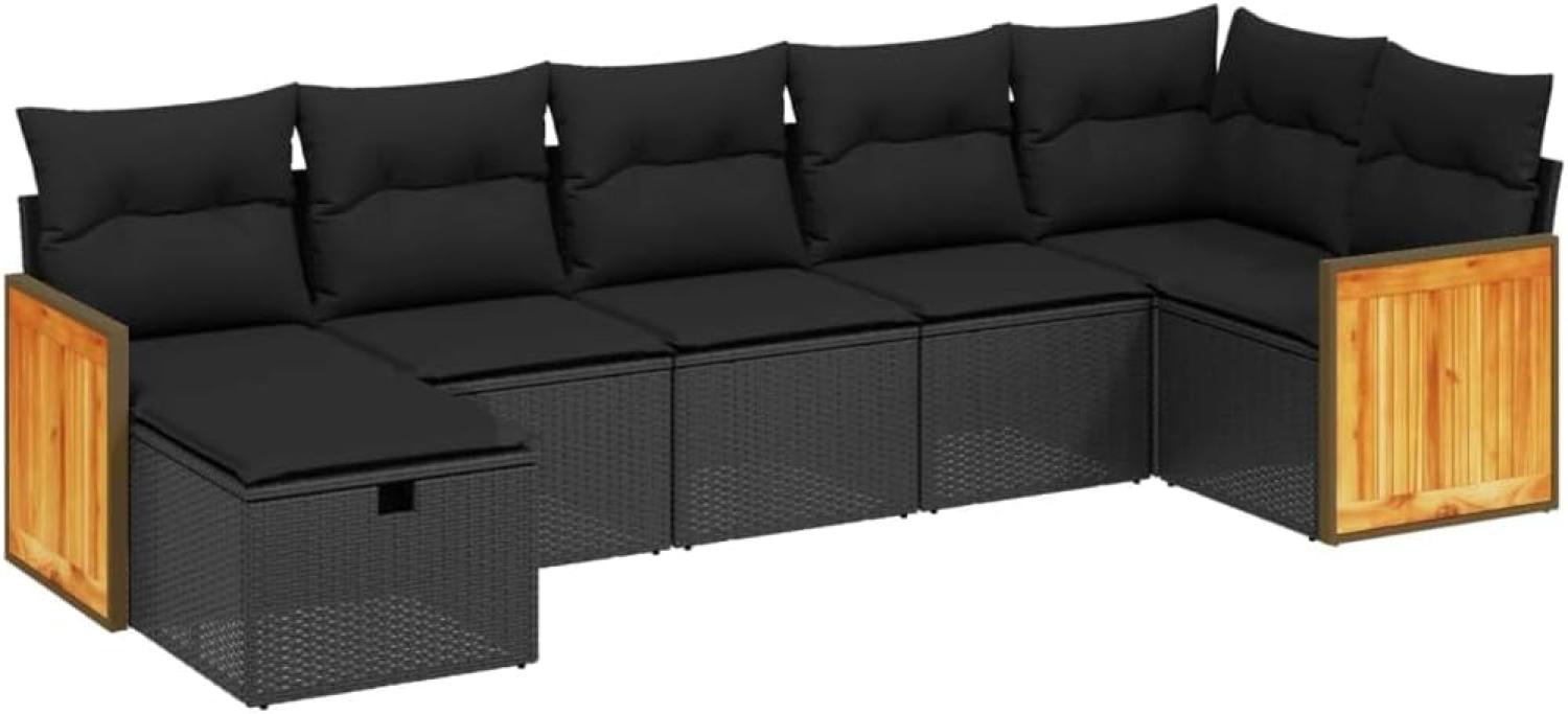 vidaXL 7-tlg. Garten-Sofagarnitur mit Kissen Schwarz Poly Rattan 3265745 Bild 1