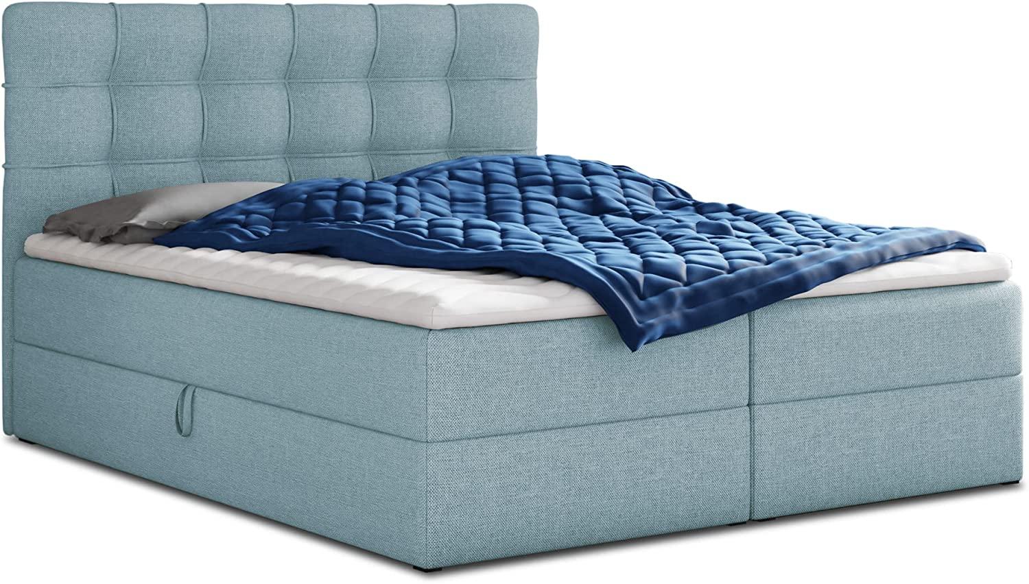 Boxspringbett Best mit 2 Bettkästen, Doppelbett mit Bonell-Matratze und Topper, blau, 160x200cm Bild 1