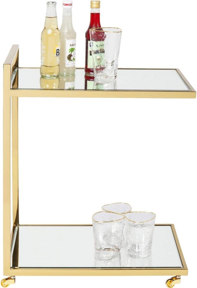 Kare Design Servierwagen Classy, Beistelltisch auf Rollen, Couchtisch aus Edelstahl mit Glasplatte, Gold (H/B/T) 64x50x33cm Bild 1