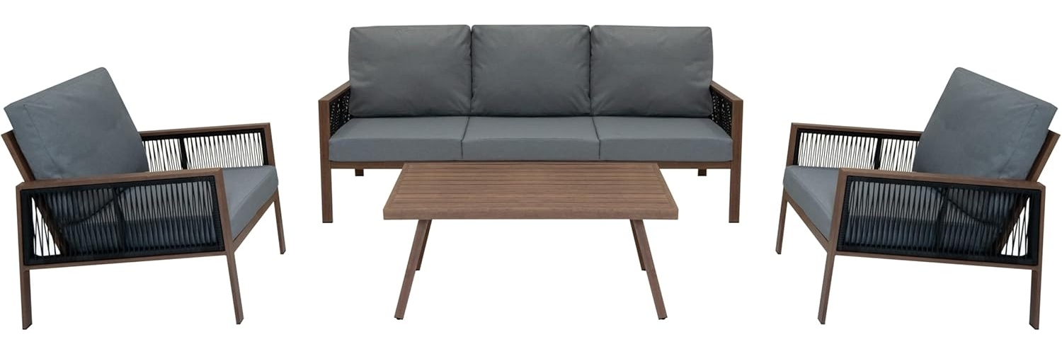 4-teilige Aluminium-Sofagarnitur – Holz Bild 1