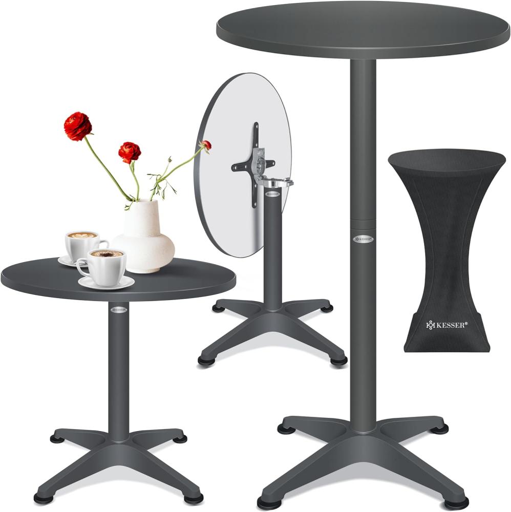 KESSER® 2in1 Stehtisch klappbar Bistrotisch Aluminium Edelstahlplatte | höhenverstellbar | 70cm / 115cm | Partytisch Tisch | In- & Outdoor | Hochzeit | Empfangstisch | Klapptisch inklusive Regencover Anthrazit, Ø 80 cm, 1er Set Bild 1