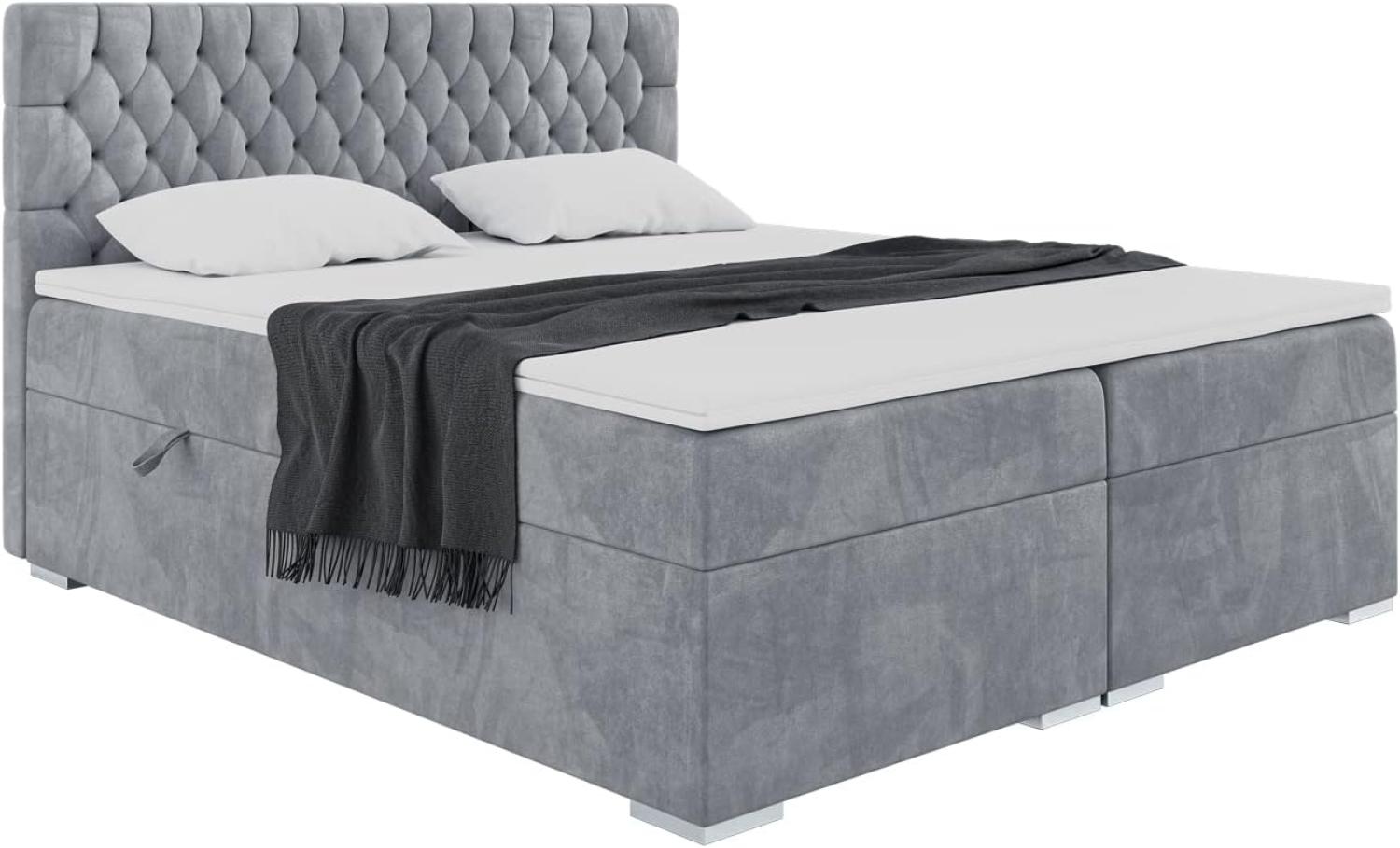 MEBLINI Boxspringbett DALIA 200x200 cm mit Bettkasten - H3/Grau Samt Polsterbett - Doppelbett mit Topper & Taschenfederkern-Matratze Bild 1