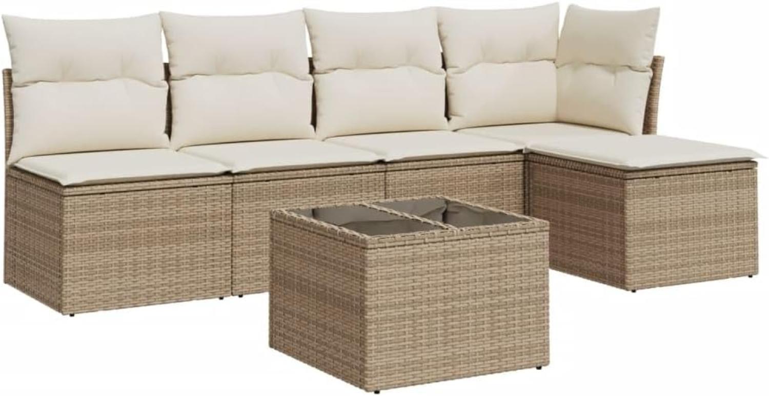 vidaXL 6-tlg. Garten-Sofagarnitur mit Kissen Beige Poly Rattan 3217528 Bild 1