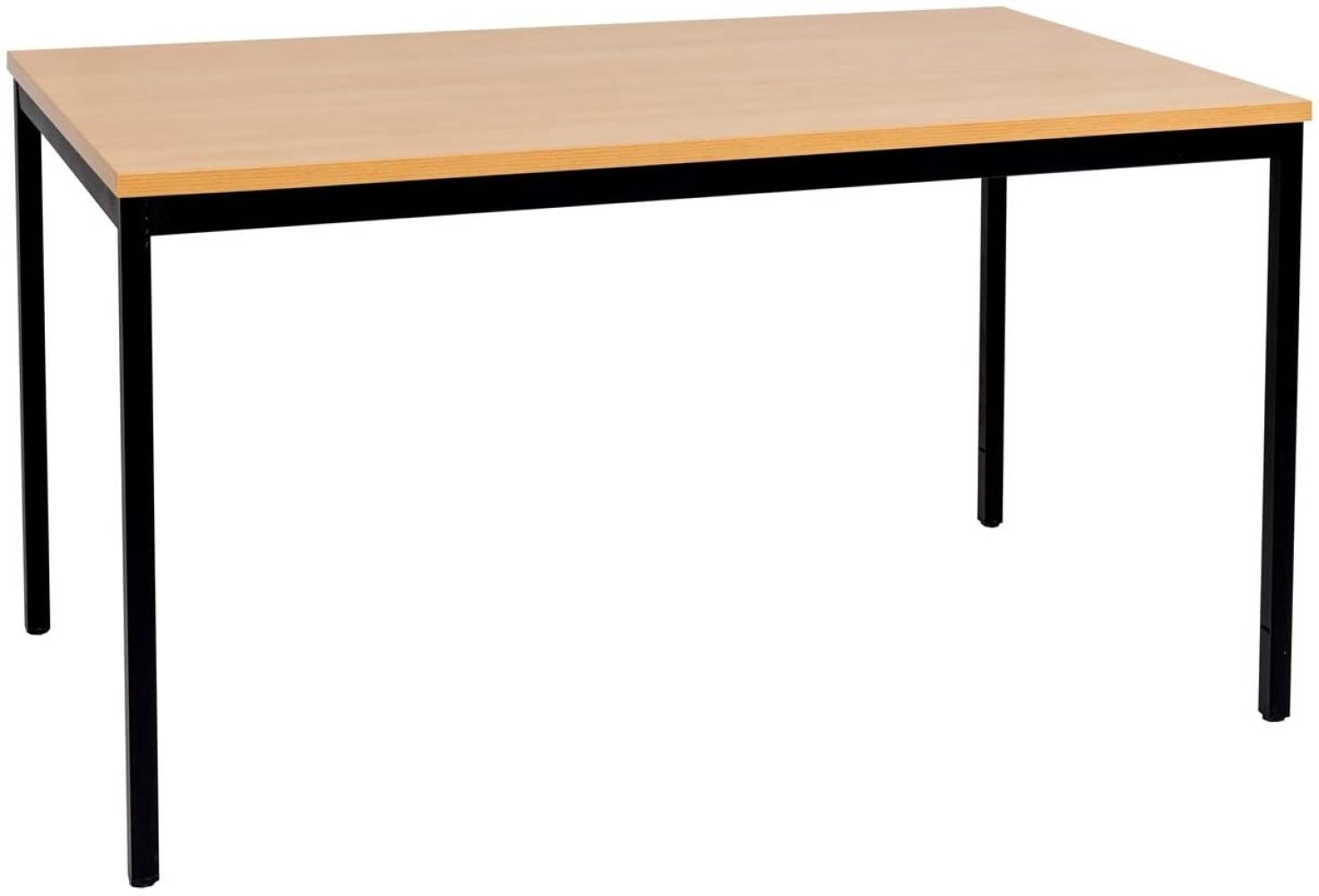 Furni24 Rechteckiger Universaltisch Buche Dekor 140x80x75cm Melaminharzbeschichtete Platte Metallgestell Füße inkl. Niveauausgleich Homeoffice Schreibtisch Konferenztisch Computertisch Esstisch Bild 1