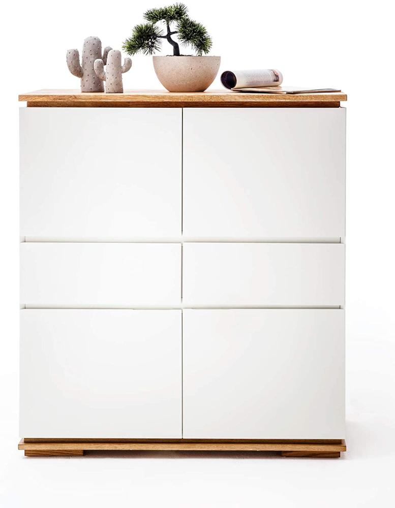 Highboard Chiaro matt weiß Lack und Eiche / Asteiche massiv 102 x 115 cm Bild 1