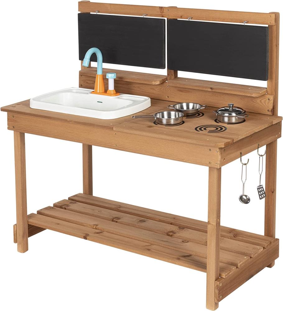 ONVAYA® Matschküche Braun Spielzeug-Gartenset »Matschküche aus Holz, Outdoor Spielküche mit Waschbecken und schwarzer Tafel, Inklusive Stauraum in der Kinderküche für Draußen Bild 1