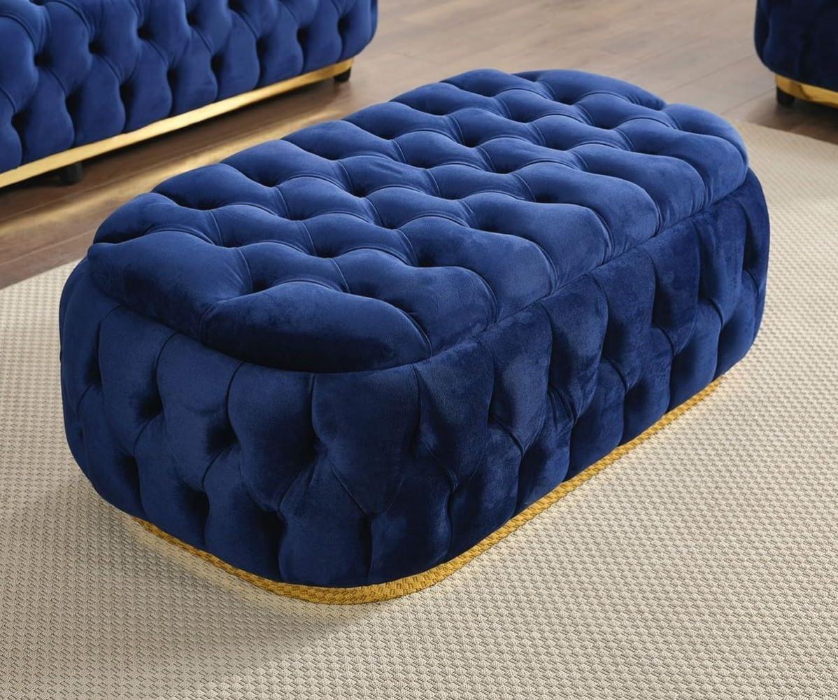 Casa Padrino Luxus Chesterfield Samt Hocker Blau / Gold 110 cm Bild 1