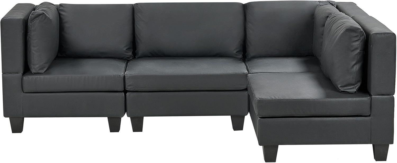 Beliani 'Unstad' Sofa, Schwarz, Kunstleder, 72 x 152 x 228 cm, ohne Ottomane, Links Bild 1