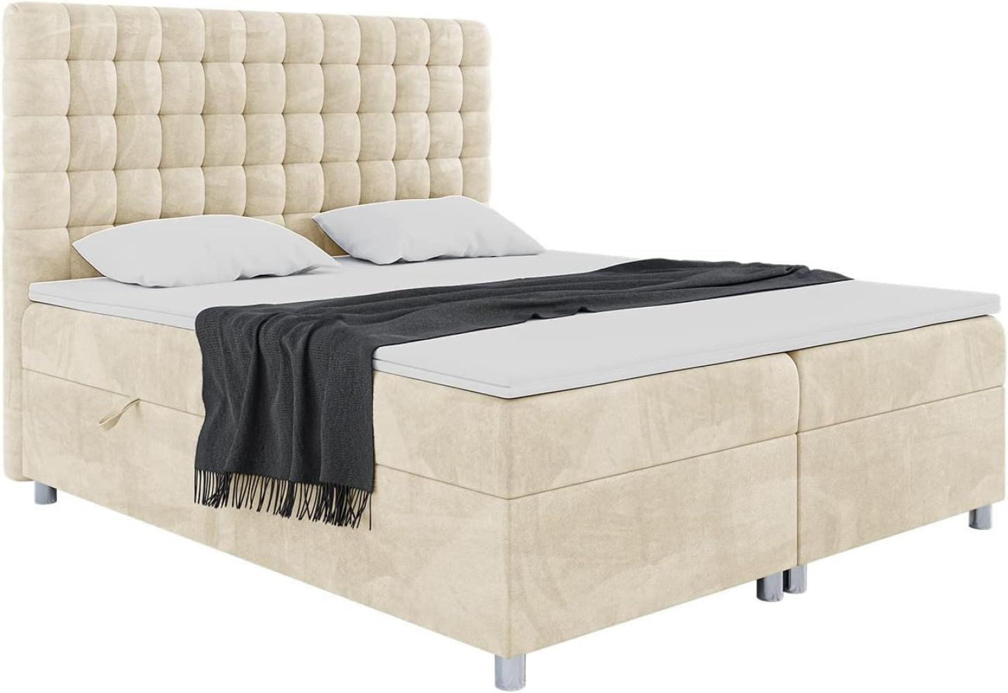 MEBLINI Boxspringbett ASTON 180x200 cm mit Bettkasten - H4/Beige Samt Polsterbett - Doppelbett mit Topper & Taschenfederkern-Matratze Bild 1