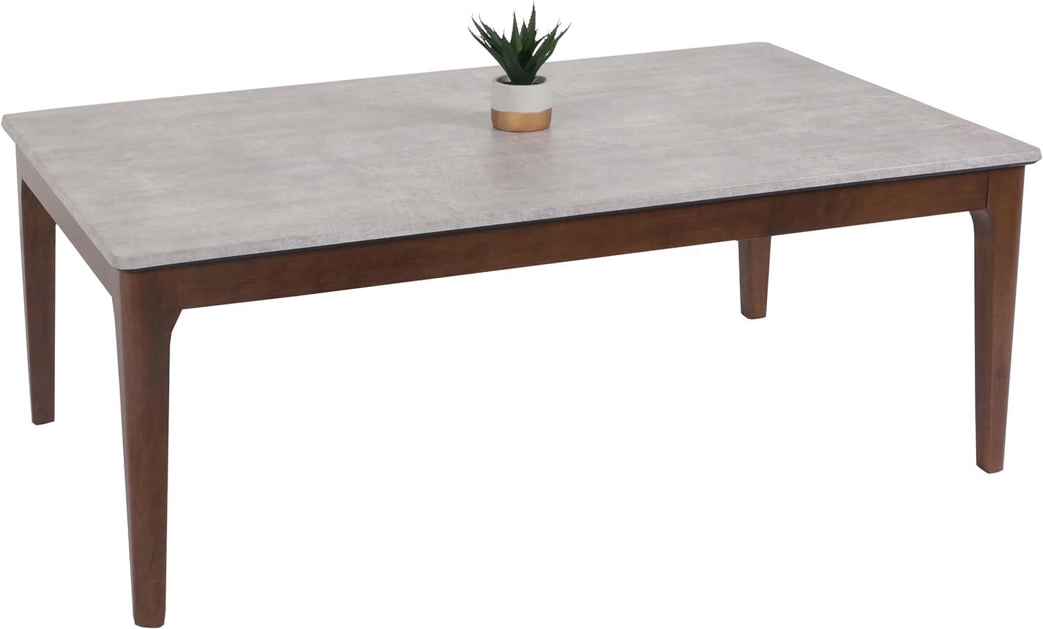 Couchtisch HWC-M55, Beistelltisch Sofatisch Massiv-Holz HDF Laminat Melamin 46x120x70cm Beton-Optik braune Beine Bild 1