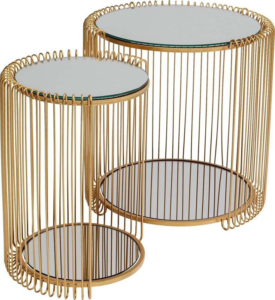 Kare Design Beistelltisch Wire Double (2-Set), Brass, Durchmesser 45cm, Elegant, Wohnzimmertisch, Couchtisch, Stahlgestell, Sofatisch, Spiegeltisch, 46 x 45 x 45 cm (H-B-T) Bild 1