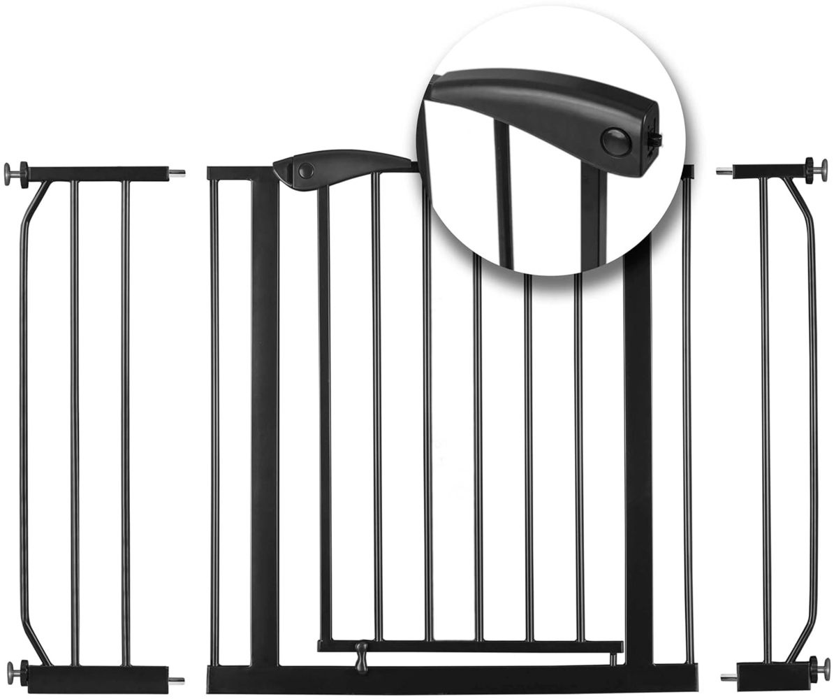 Nukido Treppenschutzgitter Ohne Bohren Türschutzgitter 90° Stop Türgitter Baby Kinder Kindergitter Schutzgitter Breite Verstellbar 75-115 cm Schwarz 115x78 cm Bild 1