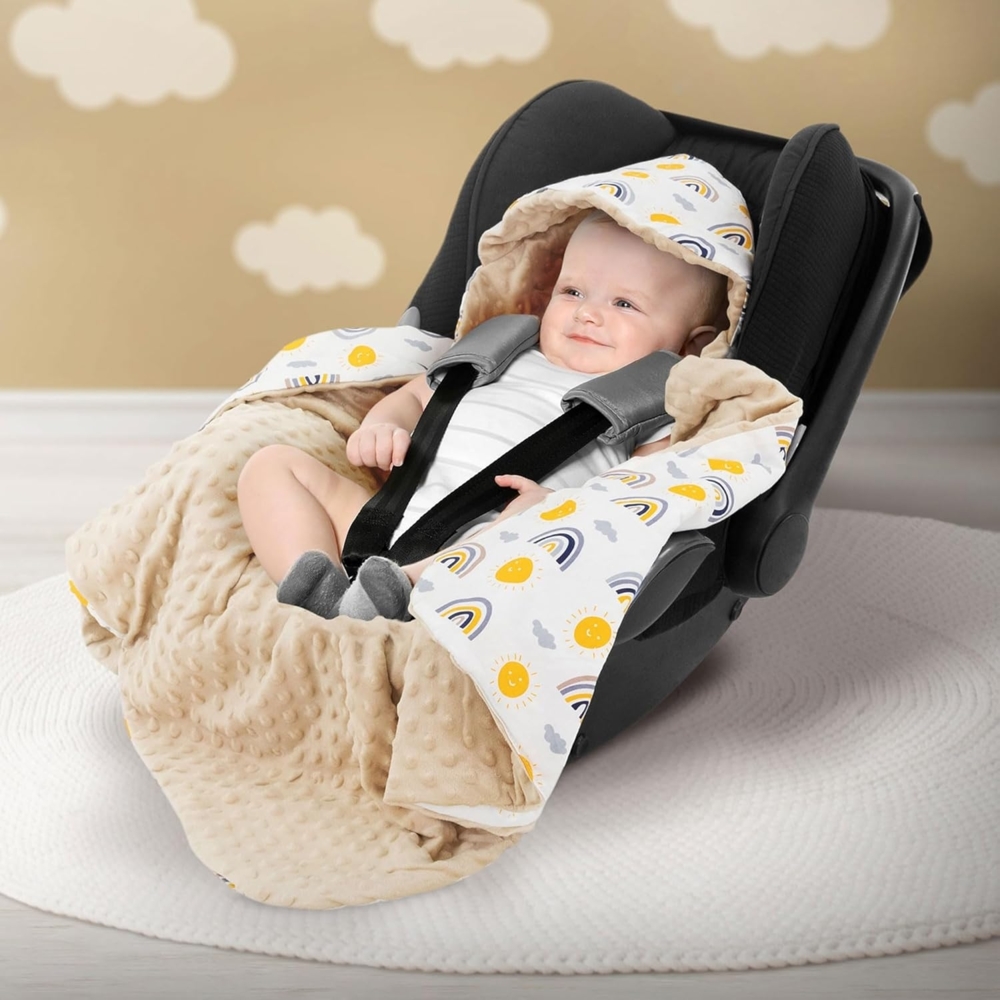 Einschlagdecke Kuscheldecke mit Kapuze aus Baumwolle Doppelseitig, Joyz, für Autositz Kinderwagen oder Buggy Bild 1