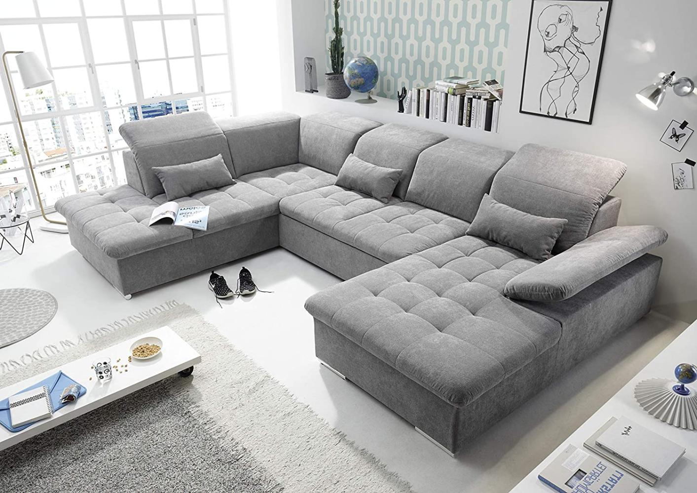 Couch WAYNE L Sofa Schlafcouch Wohnlandschaft Schlaffunktion dunkelgrau U-Form links Bild 1