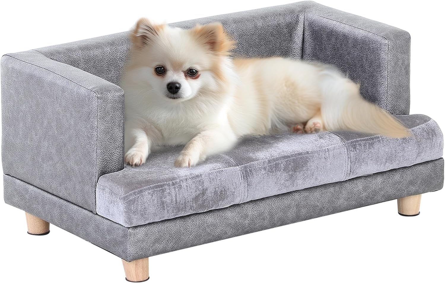 PawHut Tierbett Hundesofa, Haustiersofa, Hundebett, Hundematte, PU-Leder, Kurzplüsch, Grau 68 x 41 x 32 cm Bild 1