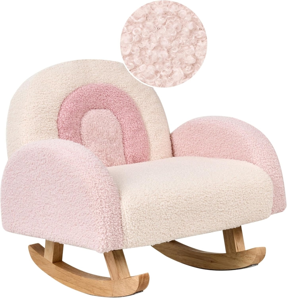 Kinderschaukelstuhl Regenbogen OMBO Bouclé Pastellrosa Bild 1