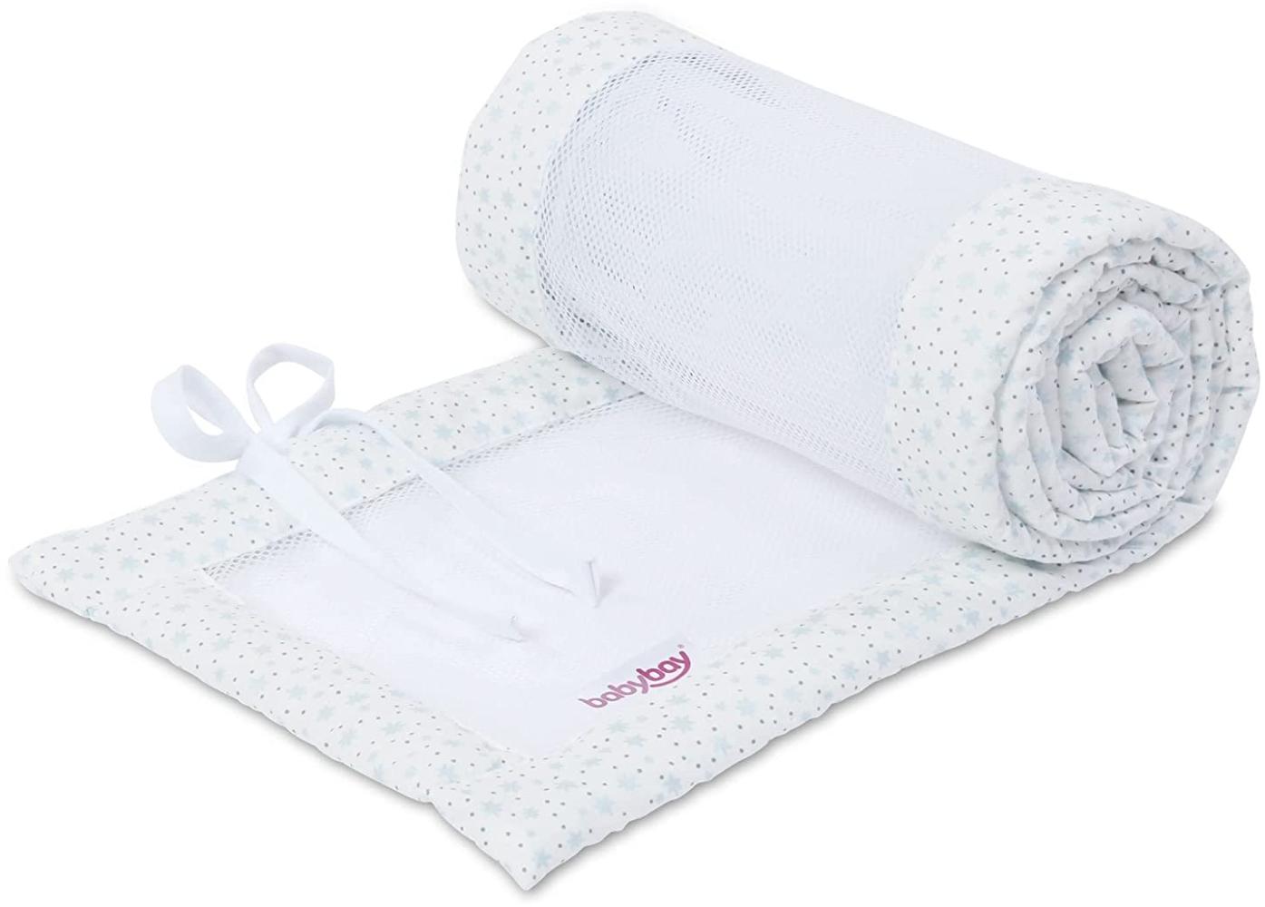 babybay Nestchen Mesh passend für Modell Maxi, Boxspring, Comfort und Comfort Plus, weiß Glitzersterne diamantblau Bild 1