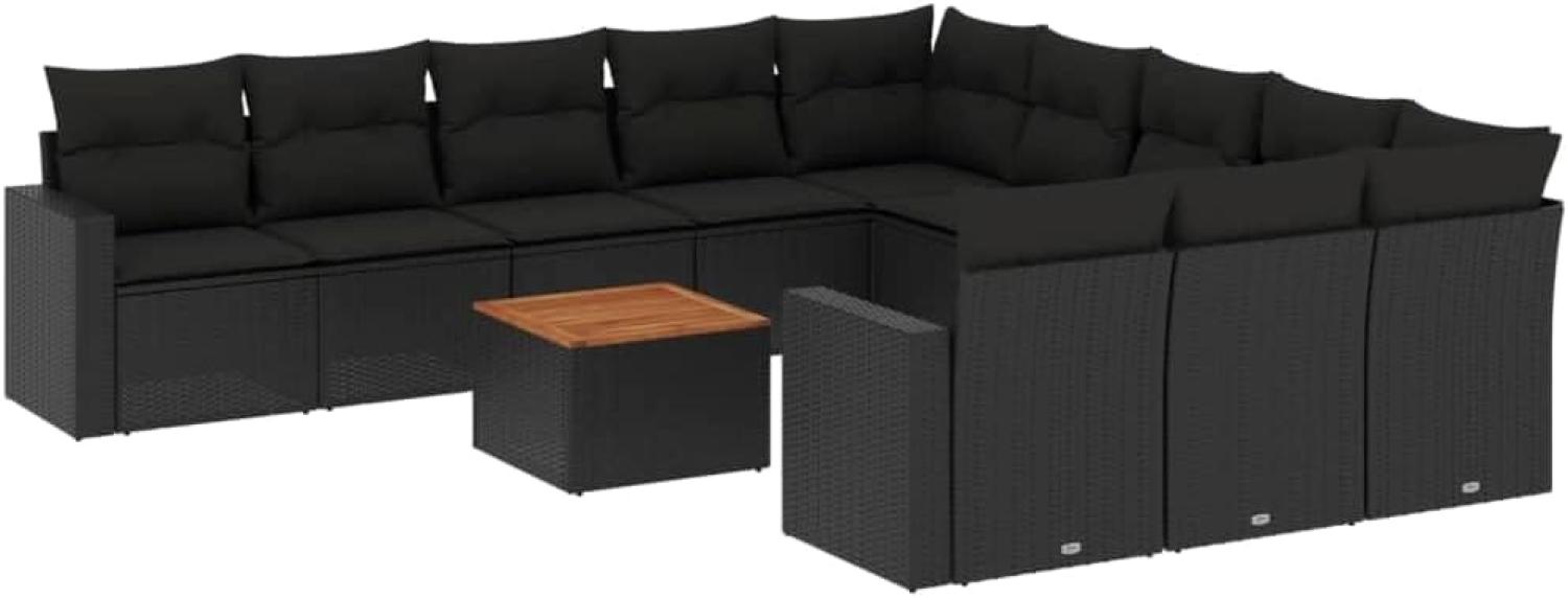 vidaXL 12-tlg. Garten-Sofagarnitur mit Kissen Schwarz Poly Rattan 3224347 Bild 1