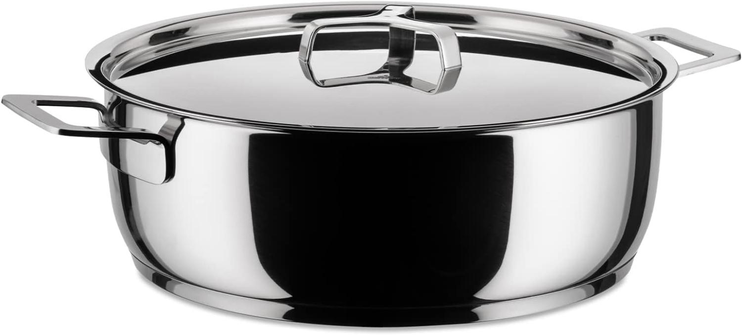 Alessi ''POTS & PANS'' Flache Kasserolle mit zwei Griffen aus Edelstahl Bild 1