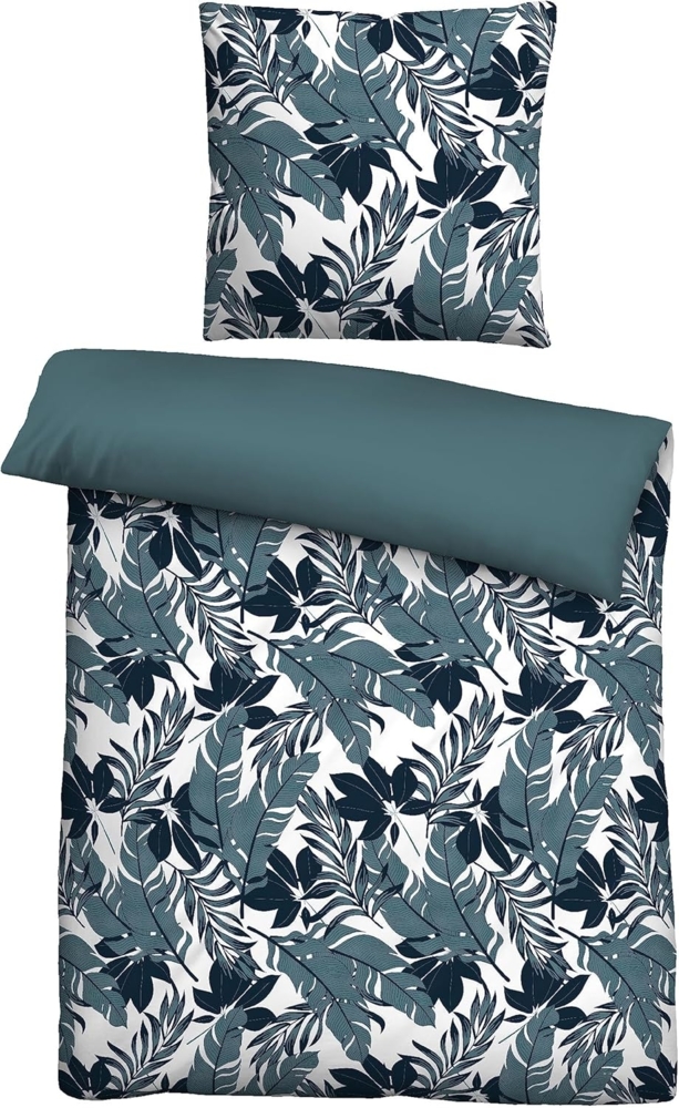 Traumhaft schlafen - Castell - Markenbettwäsche Baumwoll Satin Bettwäsche 0600883 JUNGLE, marine, 1x 135x200 cm + 1x 80x80 cm Bild 1