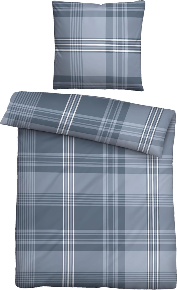 Traumhaft schlafen - Castell - Markenbettwäsche Feinbiber Bettwäsche 0030981 KARO, marine, 1x 155x200 cm + 1x 80x80 cm Bild 1