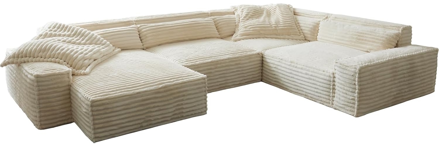 DELIFE Big-Sofa Sirpio, XL Plüschcord Beige 360x260 cm Recamiere variabel Bild 1