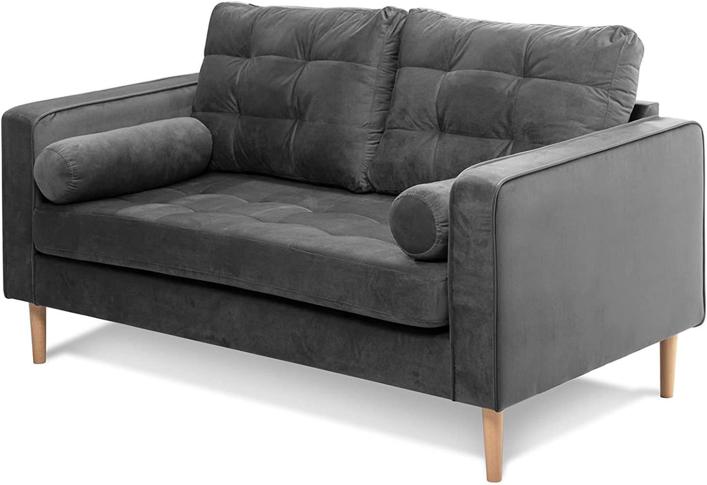 Möbel-Eins GLAMMI 2-Sitzer Sofa mit Samtbezug, Füße Buche massiv Grau Bild 1