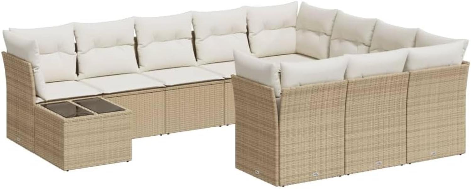 vidaXL 11-tlg. Garten-Sofagarnitur mit Kissen Beige Poly Rattan 3218258 Bild 1