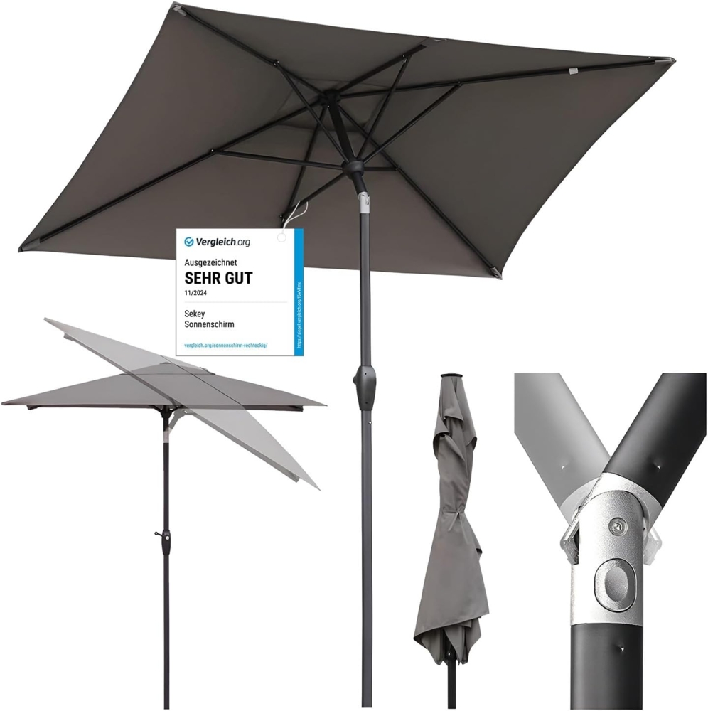Sekey Sonnenschirm mit Kurbel und UV50+, knickbar, Aluminium cappuccino, 210 × 140 cm Bild 1