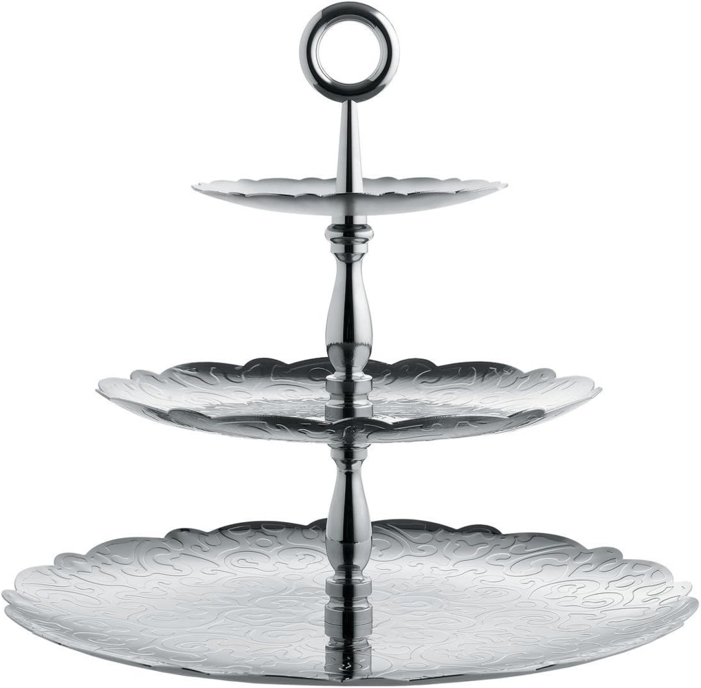 Alessi Dressed for X-Mas Etagere mit DREI Ebenen aus Edelstahl 18-10 glänzend poliert mit Reliefdekor, Stahl, Silver, 34 x 34 x 31 cm Bild 1