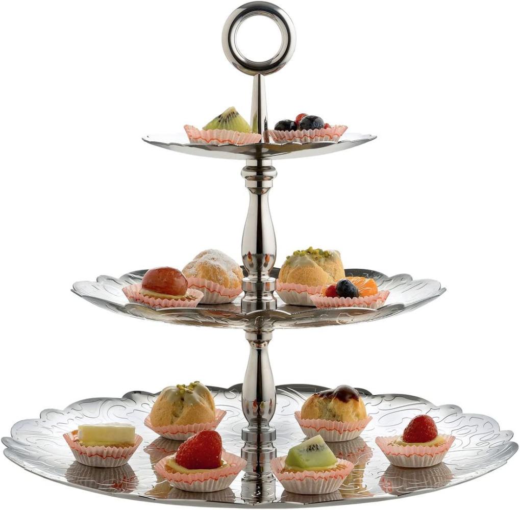 Alessi Dressed for X-Mas Etagere mit DREI Ebenen aus Edelstahl 18-10 glänzend poliert mit Reliefdekor, Stahl, Silver, 34 x 34 x 31 cm Bild 1