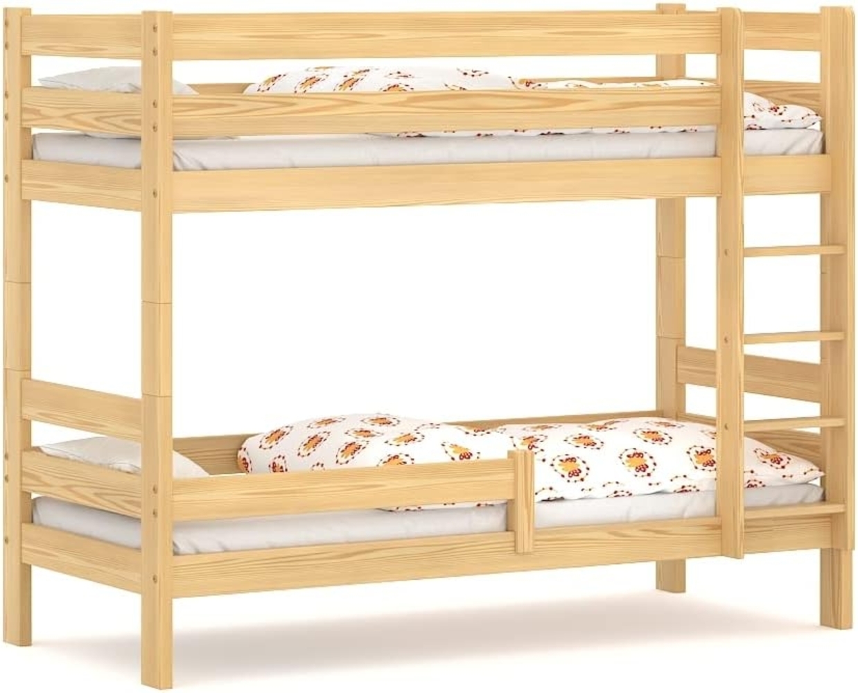 WNM Group 2in1 Etagenbett oder 2 Einzelbetten - Hochbett für Kinder Sophie - Stockbett mit Rausfallschutz und Lattenrost - Absturzsicherung Doppelstockbett - Jugendbett 90x200 cm - Kiefer Bild 1