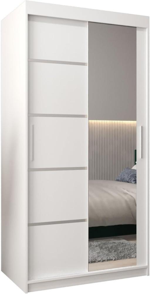 Kryspol Schwebetürenschrank Verona 2-100 cm mit Spiegel Kleiderschrank mit Kleiderstange und Einlegeboden Schlafzimmer- Wohnzimmerschrank Schiebetüren Modern Design (Weiß) Bild 1