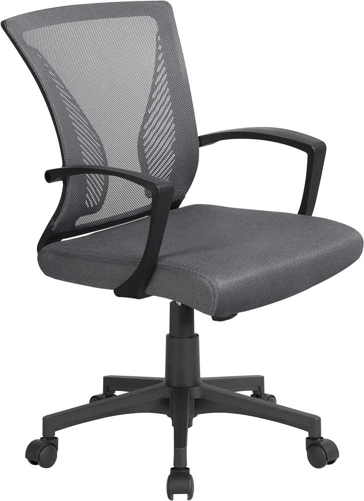 Yaheetech Bürostuhl Ergonomisch, Schreibtischstuhl mit Netzbespannung, Arbeitsstuhl mit Armlehnen, Chefsessel aus Mesh, höhenverstellbarer Computerstuhl 136 kg, atmungsaktiv, Wippfunktion Dunkelgrau Bild 1