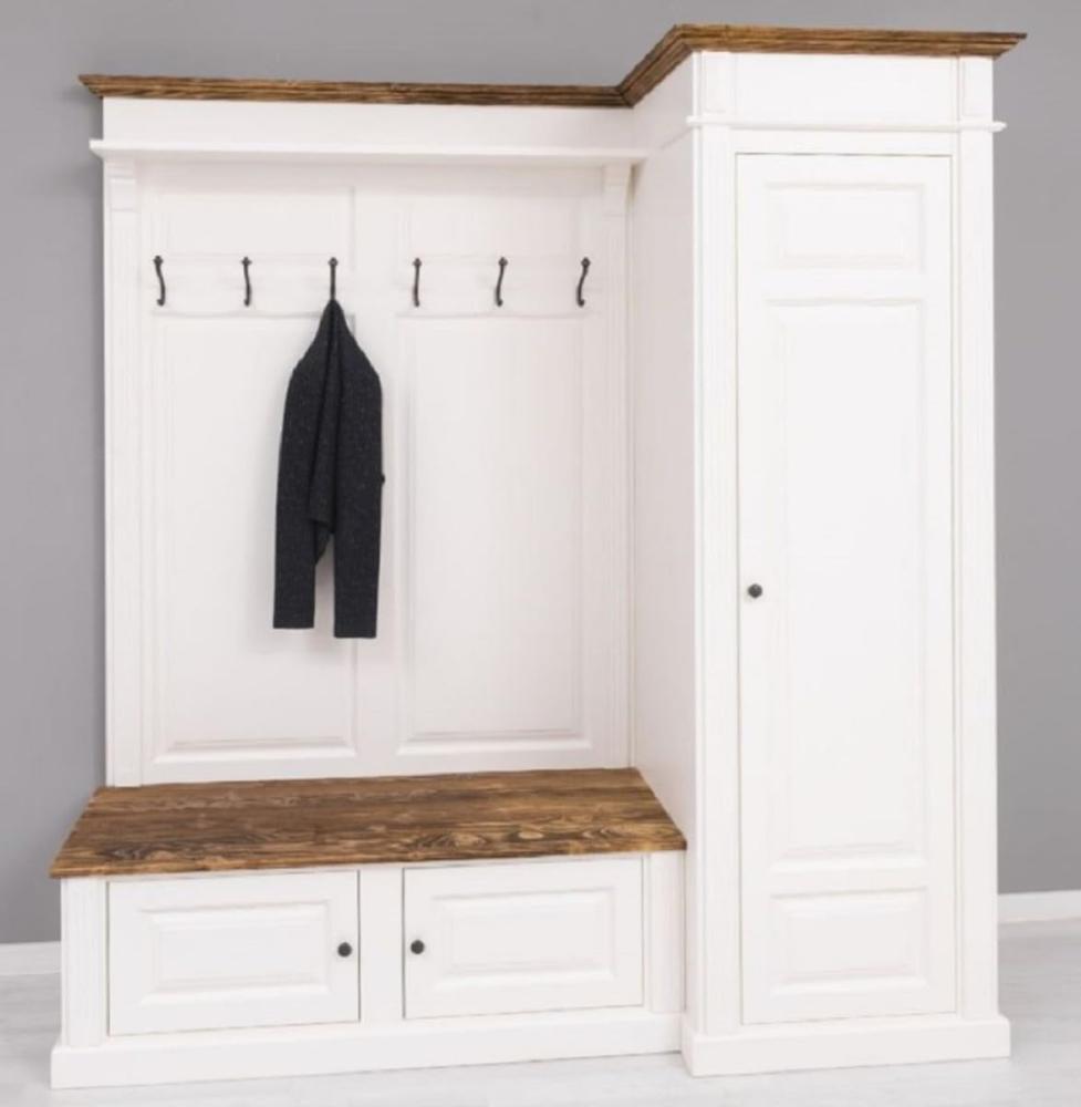 Casa Padrino Landhausstil Garderobenschrank Weiß / Braun 205 x 65 x H. 210 cm - Massivholz Garderobe - Flur Schrank - Garderoben Möbel - Massivholz Möbel - Landhausstil Möbel Bild 1