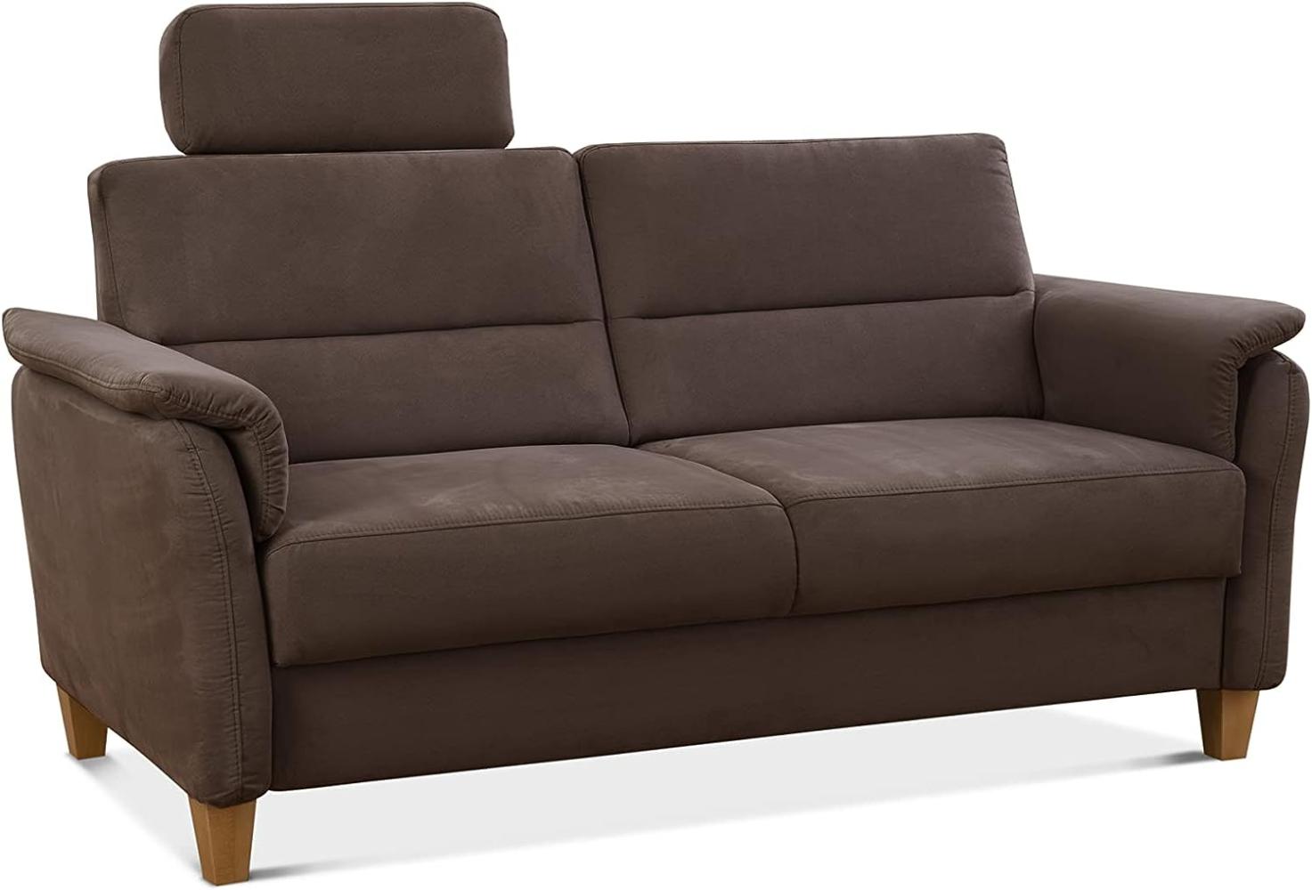 CAVADORE 3er-Sofa Palera mit Federkern / Kompakte Dreisitzer-Couch im Landhaus-Stil / inkl. 1 Kopfstütze / 179 x 89 x 89 / Mikrofaser, Braun Bild 1