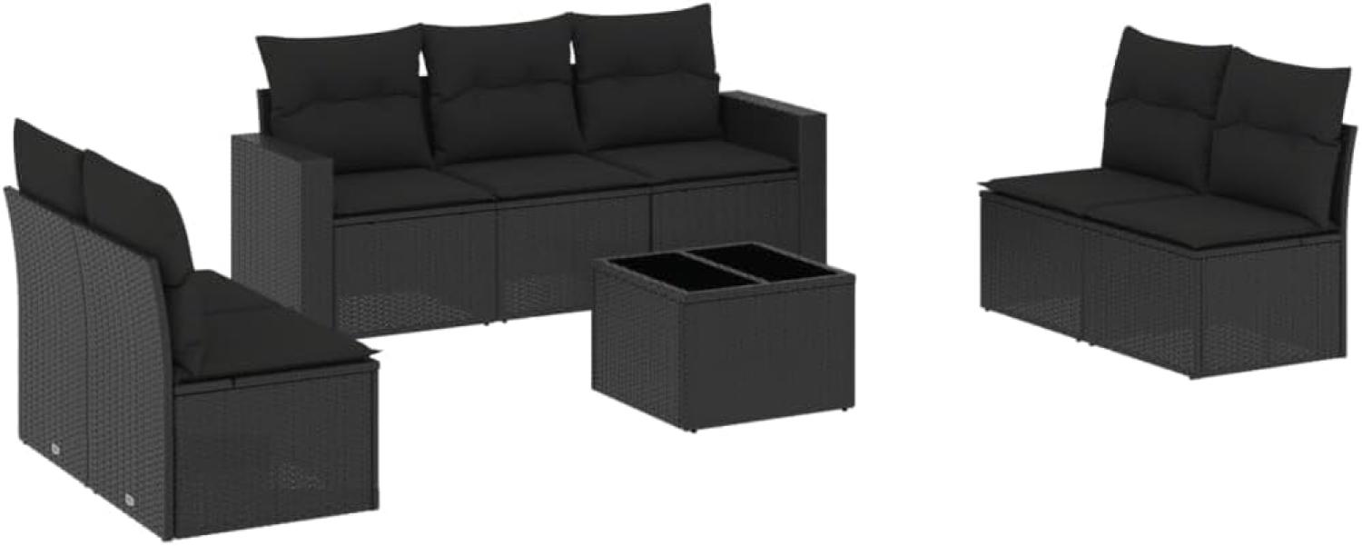 vidaXL 8-tlg. Garten-Sofagarnitur mit Kissen Schwarz Poly Rattan Bild 1