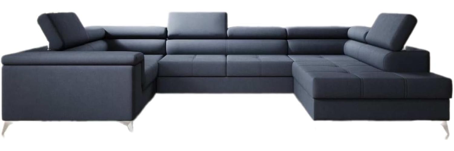 Designer Sofa Torino mit Schlaf- und Klappfunktion Stoff Blau Rechts Bild 1