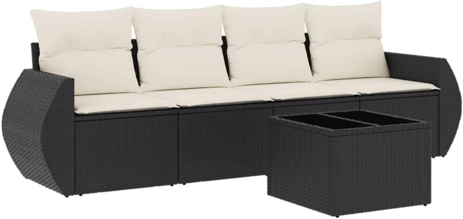 vidaXL 5-tlg. Garten-Sofagarnitur mit Kissen Schwarz Poly Rattan 3221085 Bild 1