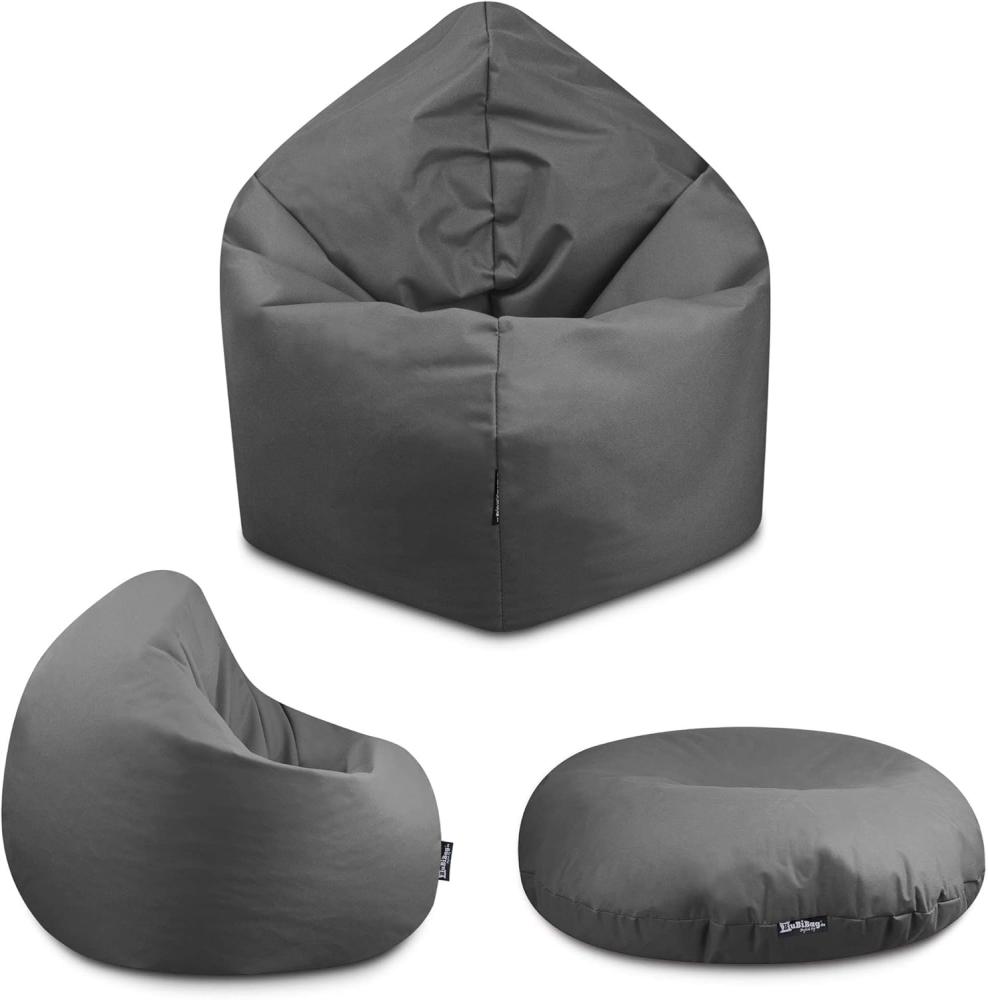 BuBiBag - 2in1 Sitzsack Bodenkissen - Outdoor Sitzsäcke Indoor Beanbag, Anthrazit, Ø 100,0 cm Bild 1