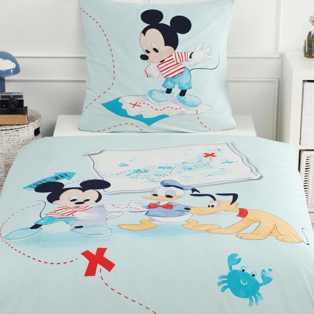 MTOnlinehandel Kinderbettwäsche Mickey Mouse 135x200 + 80x80 cm, 100 % Baumwolle, Renforcé, 2 teilig, Disney's Mickey Mouse Pluto Donald Duck Bettwäsche für Kinder in mint Bild 1